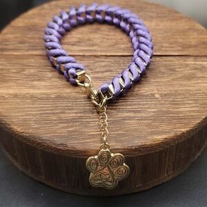 B2528‎ paracord braided pawprint dog bracelet purple